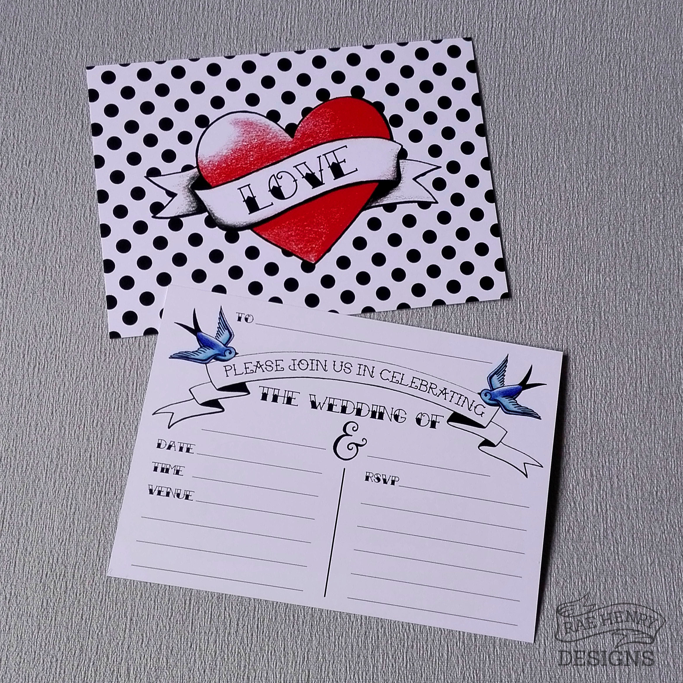 tattoo heart wedding invitations