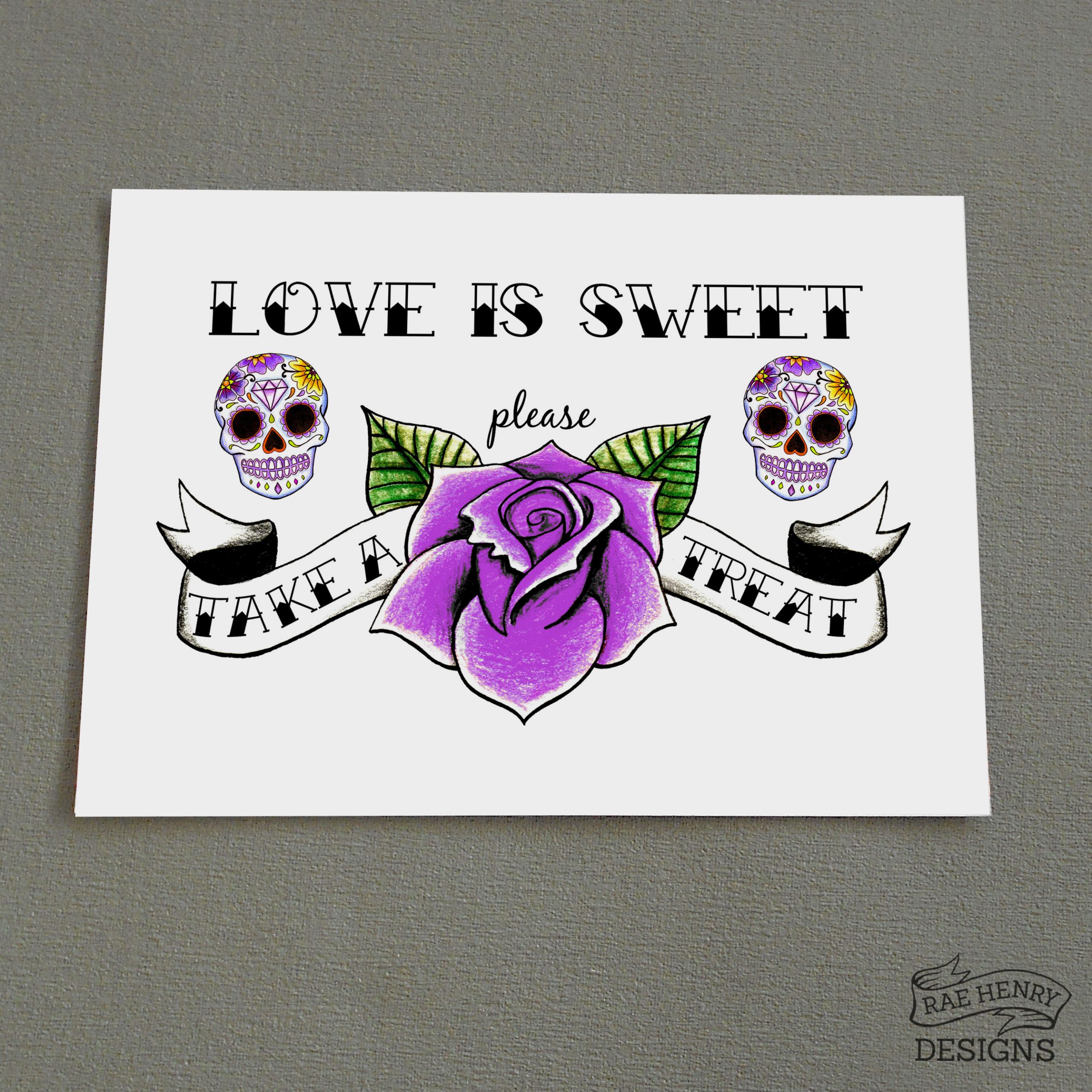 5 Purple Sugar Skull Thank You Tags Wedding Favour Rockabilly Tattoo Candy Gift
